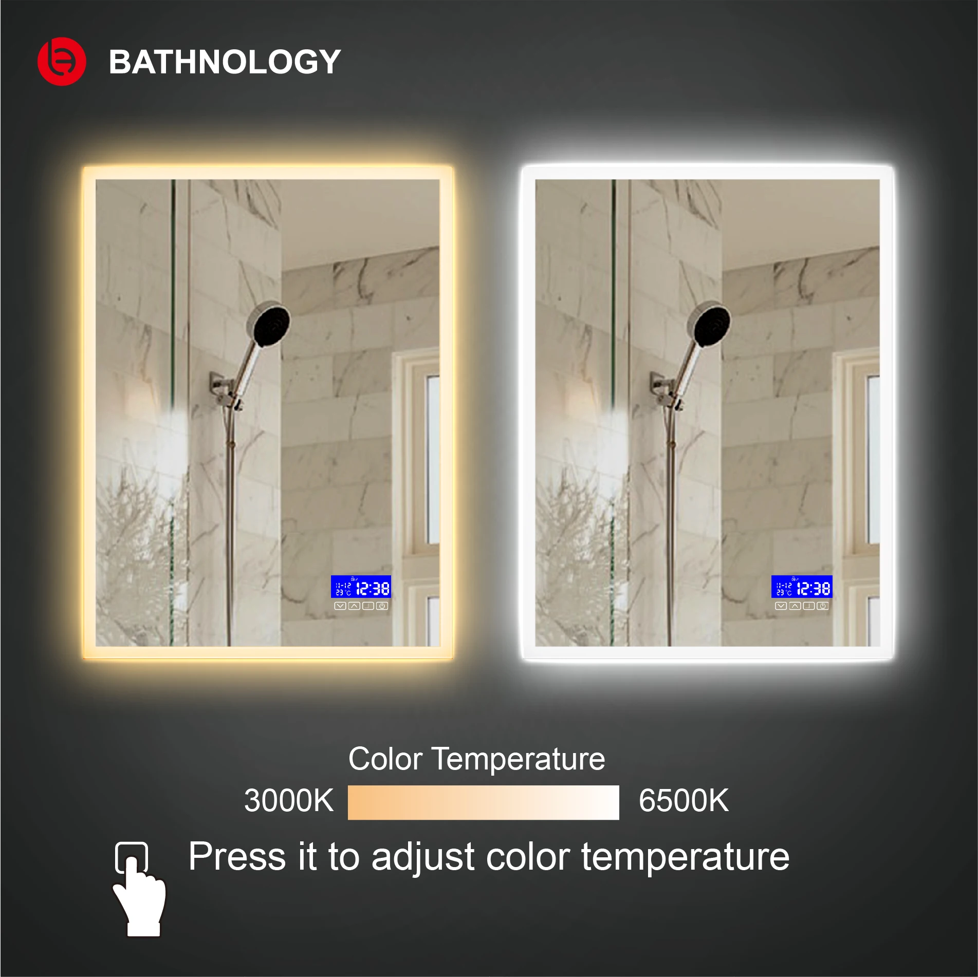 Modern Smart Touch Mirror Espelho Anti-Fog Bluetooths Date Display Smart Bathroom Rectangle Led mirror
