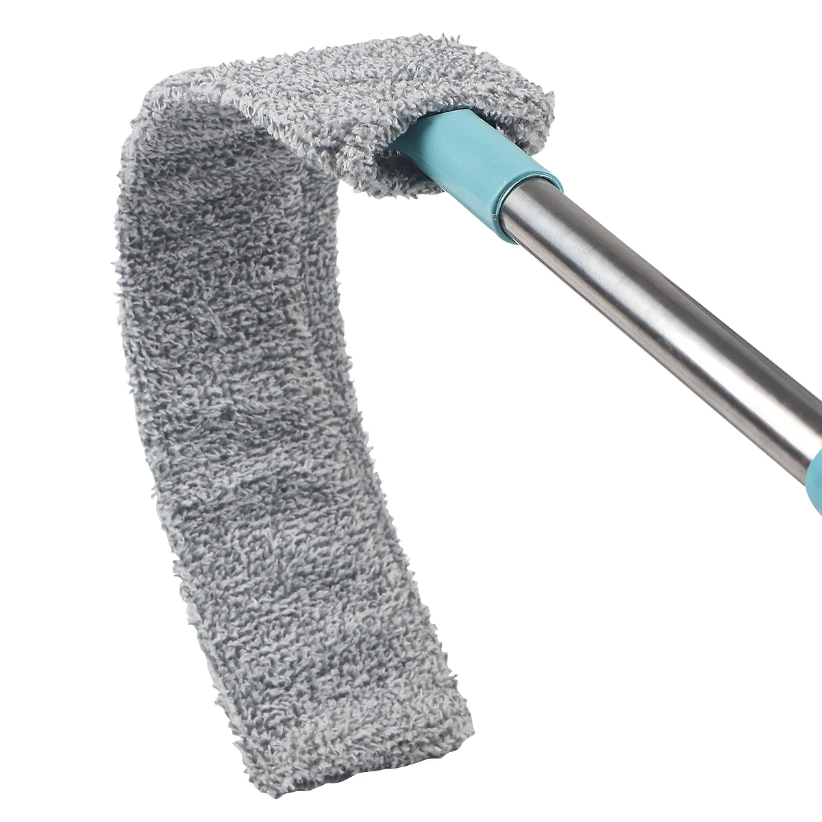 Long-Handled Retractable Microfiber Fiber Duster Curved Washable Household Cleaning Tool with Flat Mop Head