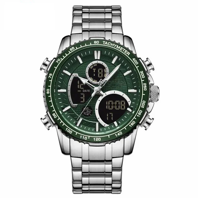 LH8017 3ATM Water Resistant Stainless Steel Watch Mens Fashion Wristwatch 3 time analog digital quartz watch for men OEM