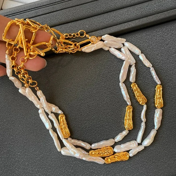 Natural large Baroque white shaped freshwater button flat pearl coin women light luxury niche collarbone chain necklace