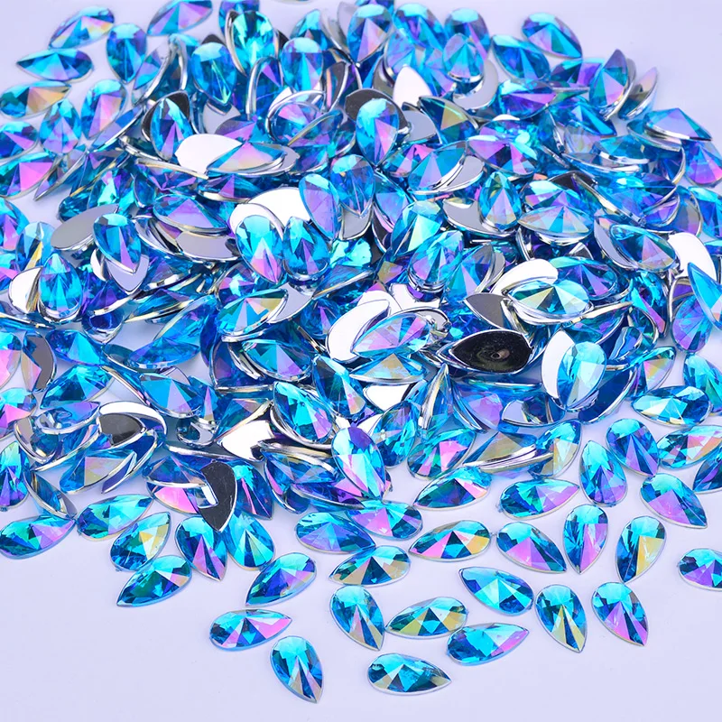 8*13mm 9*18mm Red AB Teardrop Crystal Stones Flatback Acrylic Strass Applique Non Sewing Rhinestones for Handmade Crafts