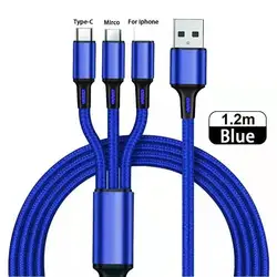 1.2M braided 3 In 1 Multiple Micro Type C usb data cable charging cable mobile phone car charging cable