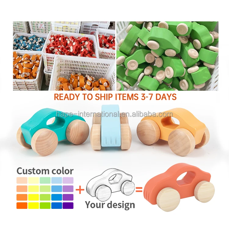 Educational Model Wooden Car Natural Safe Wood Mini Vehicles Solid Montessori set Rainbow Colored Diy Children Cars for kids
