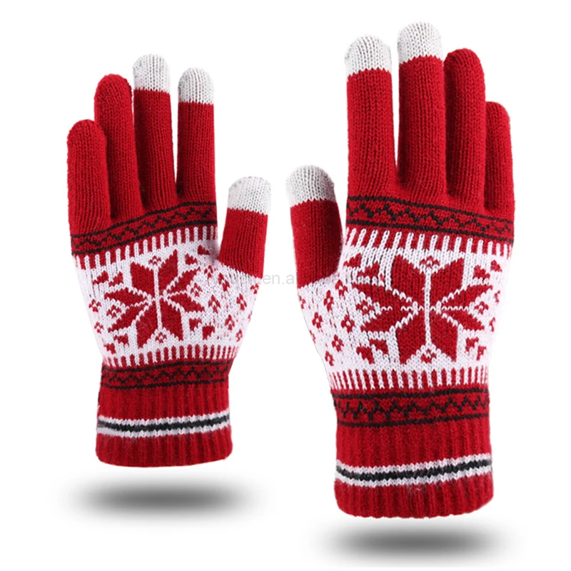 Jacquard Weave Snow Design Knitted Winter TouchScreen Gloves Winter Knit Warmer Touch Screen Mittens-----Accept Custom Design