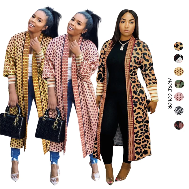 
2021 Fashion Winter Coat Women Clothing Leopard Sweater Knit Plus Size Long Cardigan For Women 