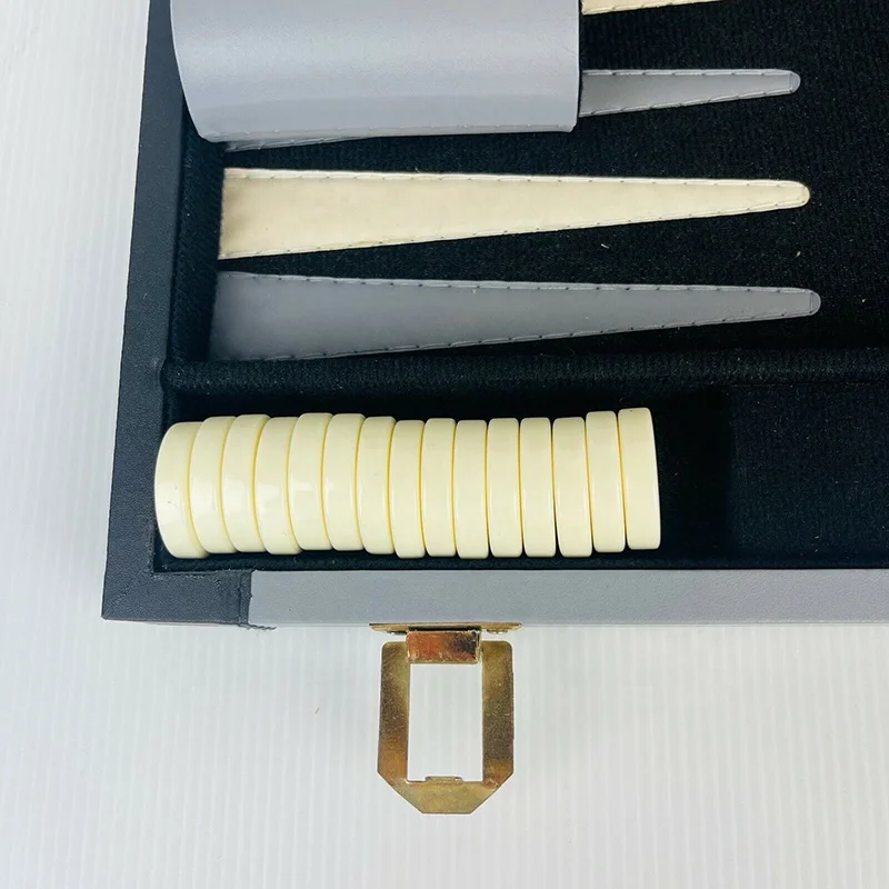 Deluxe 15-Inch Backgammon Set with Black Leatherette Case Stitched Chess Games Accessory