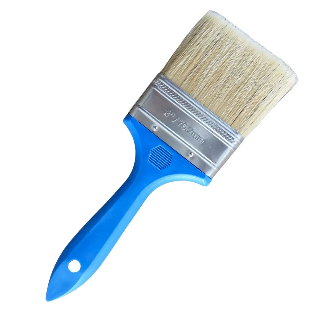 3inch blue plastic handle 50%white pig hair 50% polyester bristle paint brush