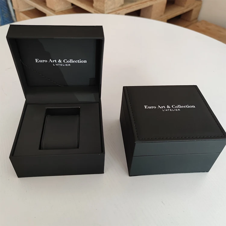 Custom Watch Gift Boxes Cases Luxury High Quality Packaging Matte Single Black PU Leather Watch Box