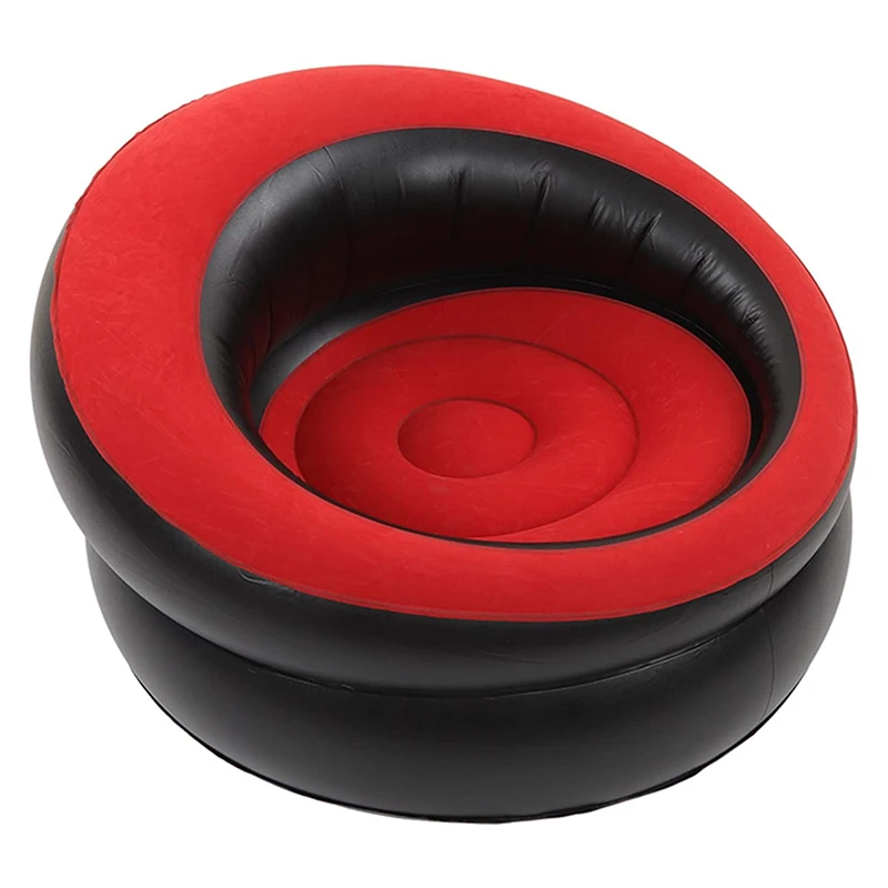 flocked surface inflatable round sofa air couch portable blow up bean bag chair for living room bedroom office balcony travel