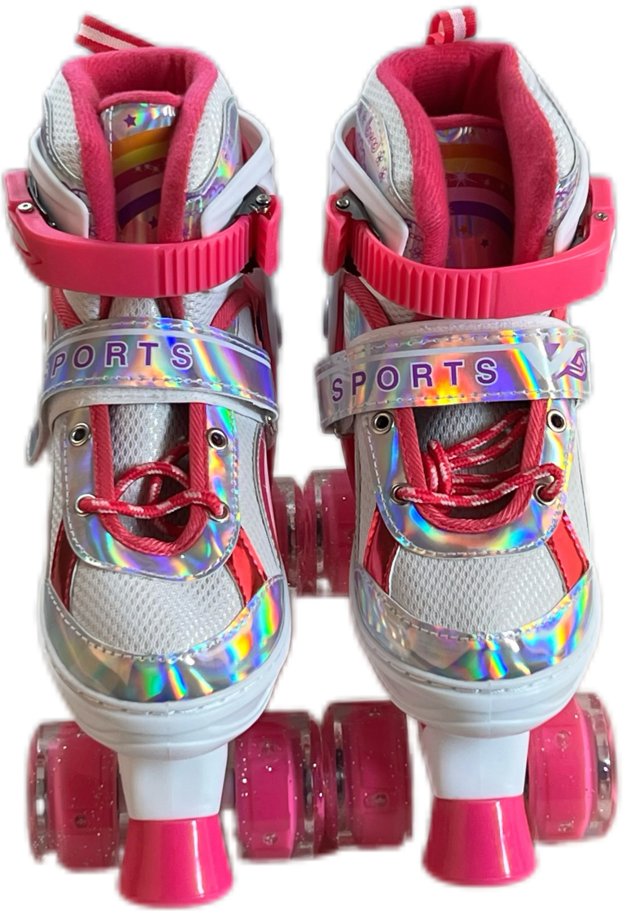 2024 hit Pink Girls Roller Skates Rainbow bright-faced breathable roller skates double-row four-wheeled roller skates