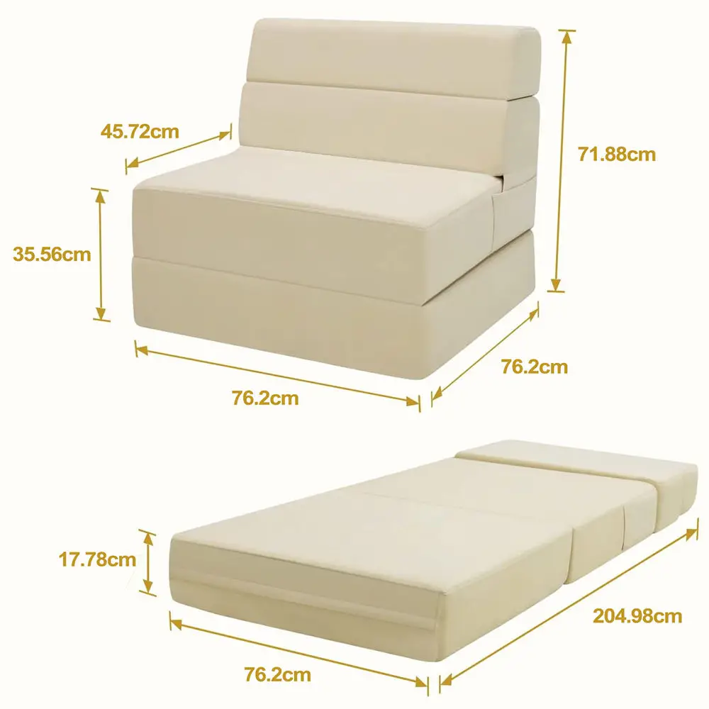 Modern Tufted Single Sofa Bed Convertible and Extendable for Indoor/Outdoor Use in Bedroom or Living Room for Apartments