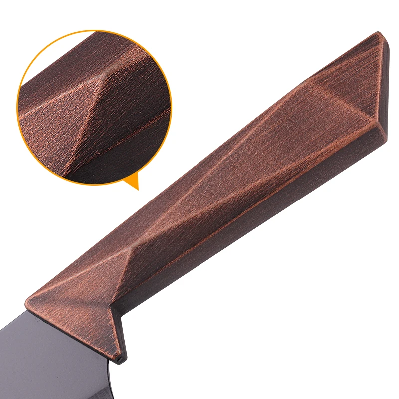 5 antique copper handle spray paint with knife holder kitchen black blade chef stainless steel set knife