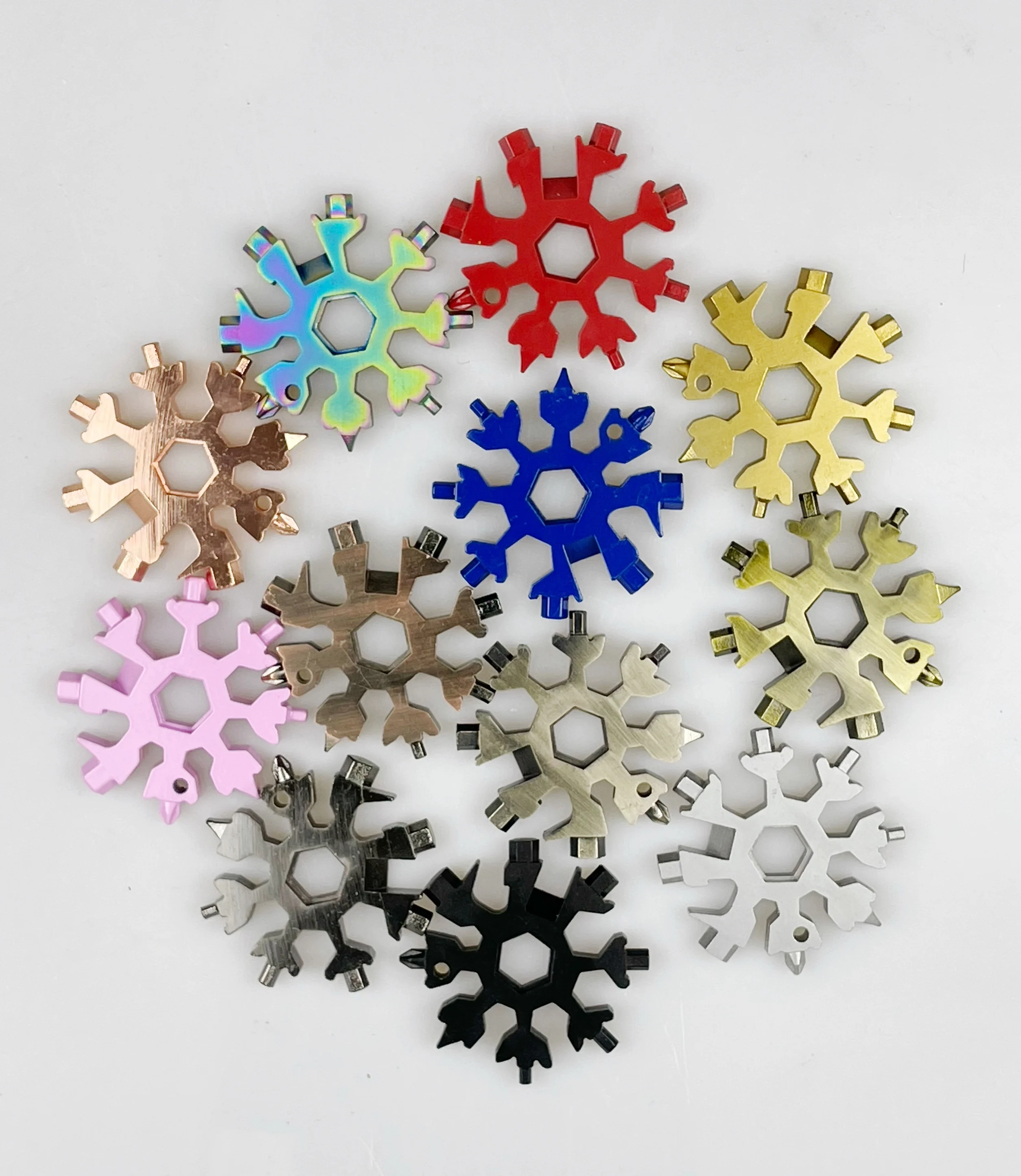 
Factory wholesale patent products 18 in 1 stainless steel snowflake Multi Tool Wrench Keyring Bottle Opener screwdriver 