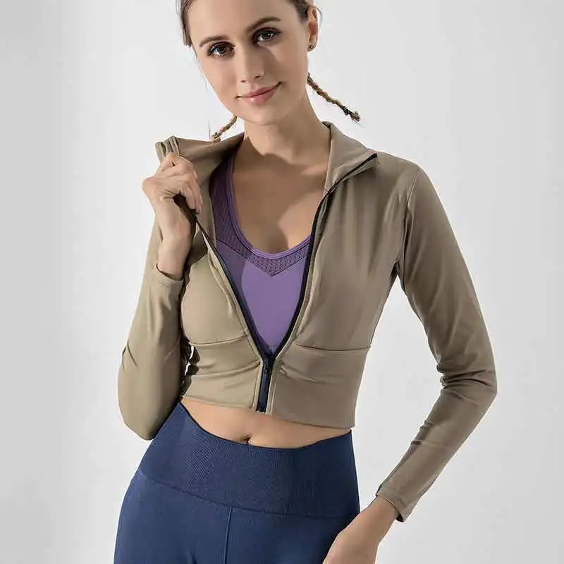 Stand-collar Zipper Long Sleeve Sport Top Stretch Tight Web Celebrity Fitness Suit Running Dry Suit Yoga Coat