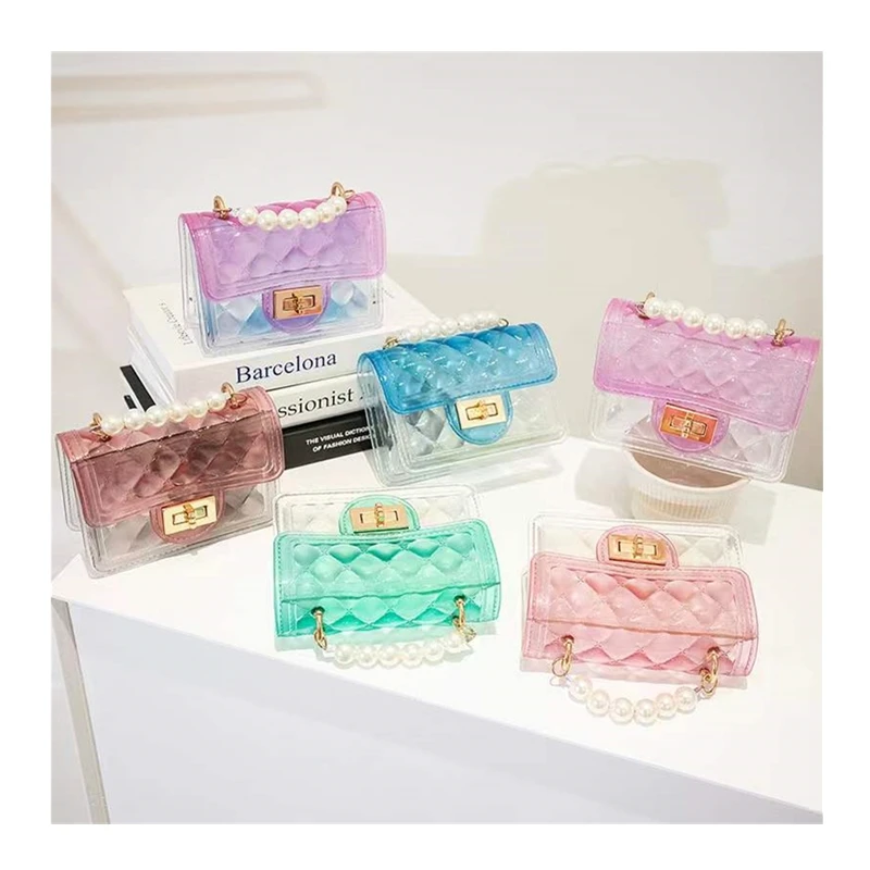 Горячая Распродажа, Желейная Сумочка, Женская силиконовая мини-сумка на плечо с цепочкой, дамские сумочки с жемчугом, конфеты, маленькие желейные розовые кошельки для детей
