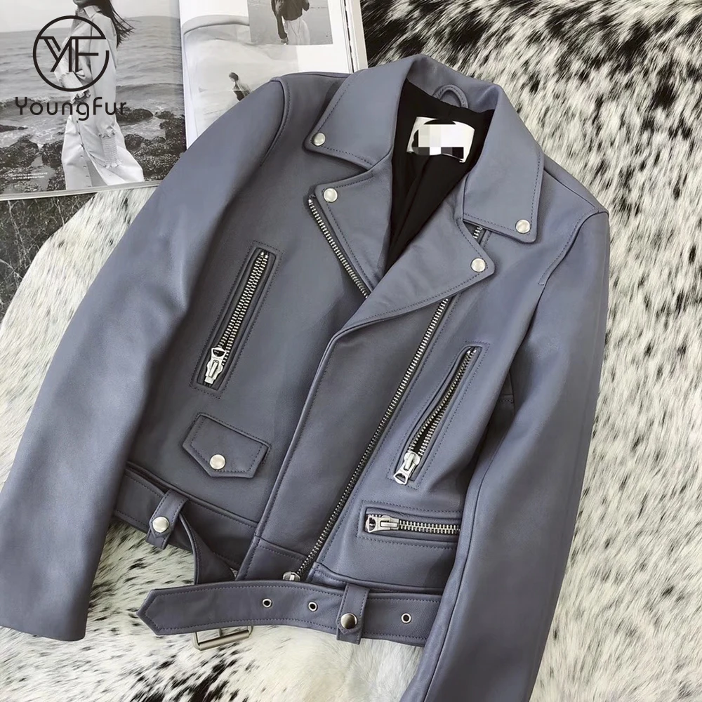 Korean Style Women Leather Jackets 100% Real Leather Motor Jacket with Zipper Sheepskin Couple Slim Style Coat