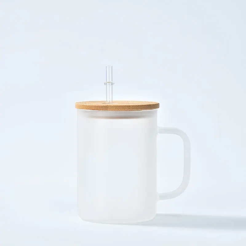 USA WAREHOUSE Frosted Glass Mug Sublimation Blanks 15oz Transparent Clear Beer Glass Mug with Handle Custom Tumbler Cups