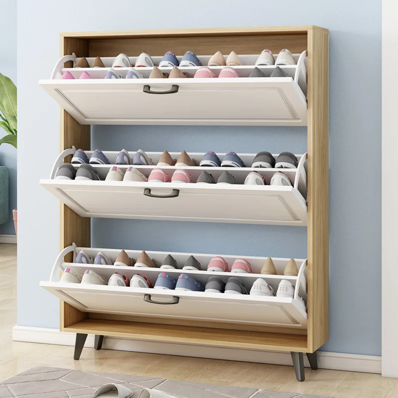 Высокий Глянец Белый 50 пар 3-х уровневая деревянная мебель для дома обувной шкаф хранения Организатор гардероб