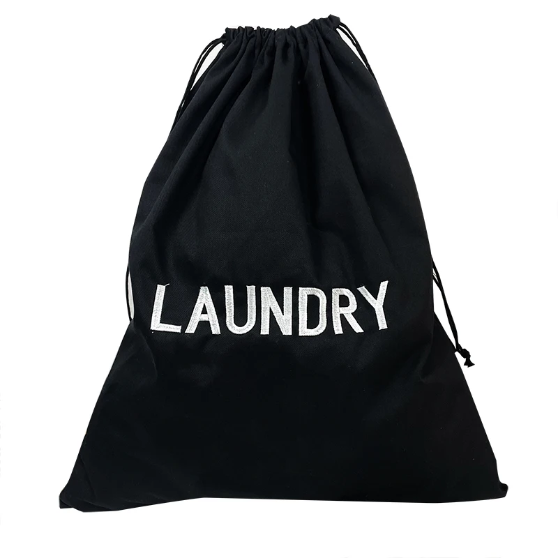 Custom Logo Embroidered Large Canvas Dirty Clothes Storage Bags Drawstring Cotton Twill Laundry Bags For Hotel