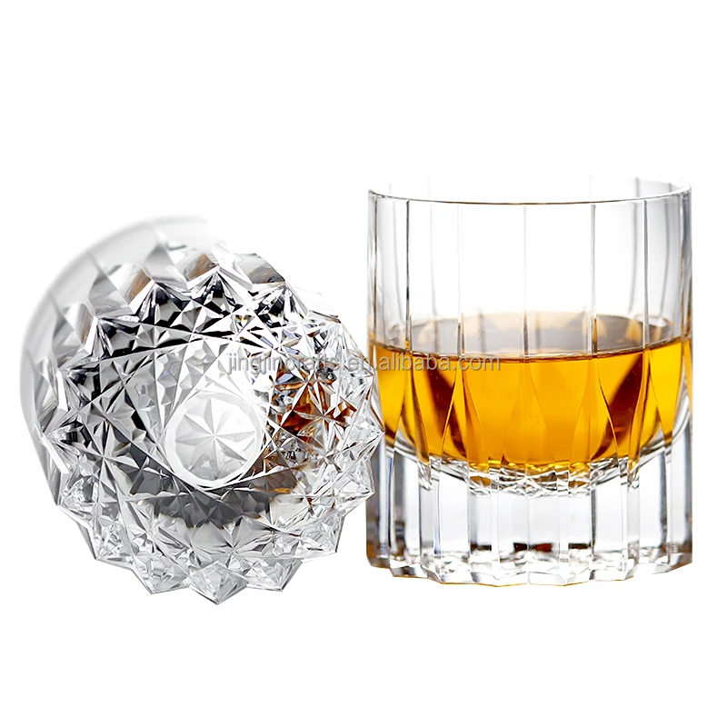7 OZ  K9 Clear Crystal Engraving Cocktail Glasses With Hand Cutting Kaleidoscopic Whiskey Glass Tumbler Heavy