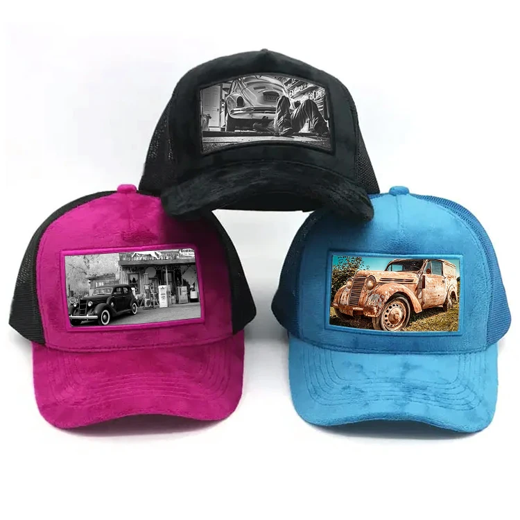 2023 Design Your Own Velvet 5 Panel Trucker Cap Mesh Baseball Cap Velvet Trucker Cap With Custom Print Patch