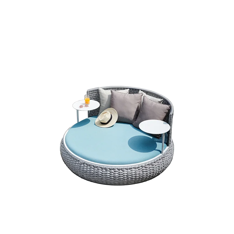Luxury Mesh Fabric Double Sun Lounger Aluminum Beach Bed Sun Lounger Round Sun Lounger
