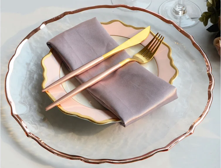 Transparent Gold Rim Tableware Glass Charger Plate Use For Wedding Party