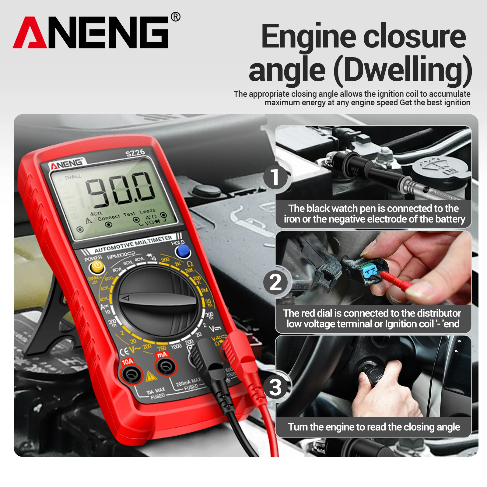 ANENG SZ26 Multitester Closed Angle Measure Auto Repair Multimeter Speed Diode Meter Ohmer Ammeter 1999 Count Car Tester Tools