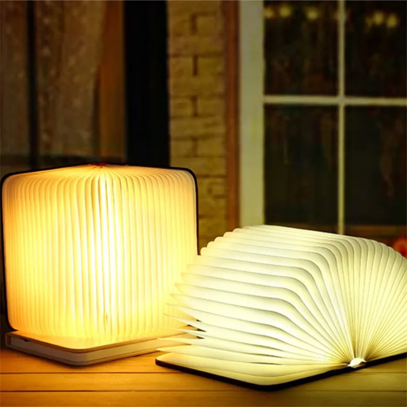 2022 hot sale amazon top seller wooden mini reading usb led folding paper book shape light lamp