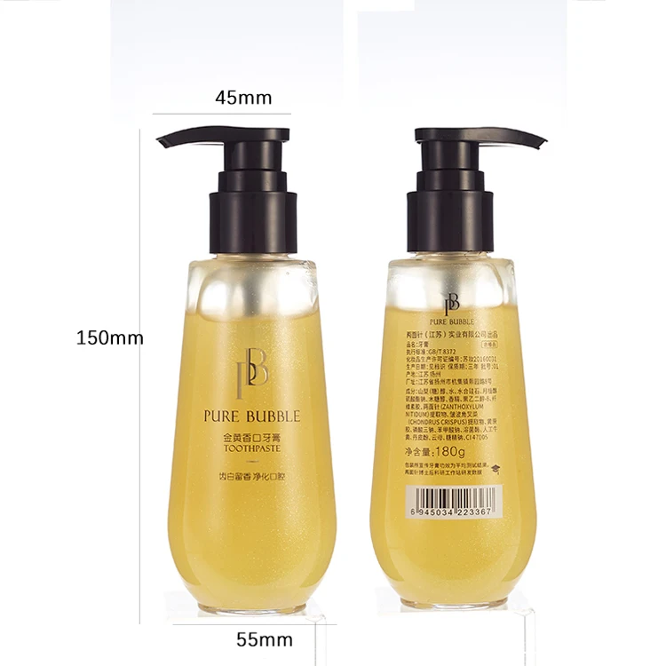 Custom Logo 180g Fresh Breath Tooth Whitening Fluoride Free Xylitol Home Toothpaste In Pump Bottle