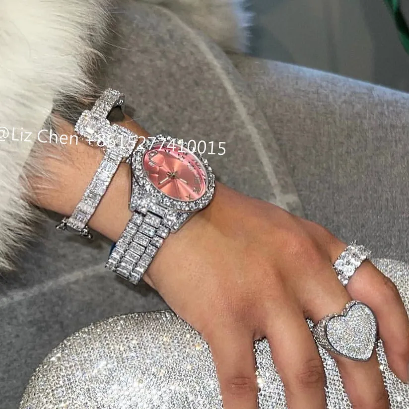 2022 Top Selling Hip Hop Women Luxury Jewelry Full Diamond Bling Bling Watch Men Deluxe Wrist Stock Iced Out Quartz Watch