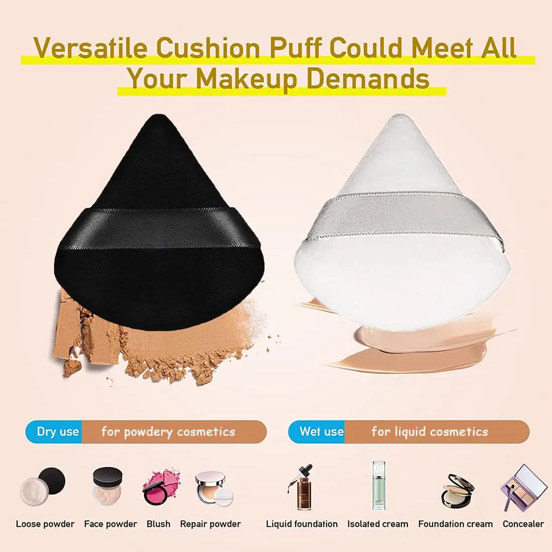 Custom Logo Dry White Black Face Triangle Soft Cosmetic Puff Pure Cotton Makeup Face Powder Puff