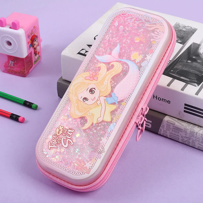 School gift  cute kawaii Wholesale Multi-function Zippered  Quicksand oil Translucent  Pouch Pencil Case