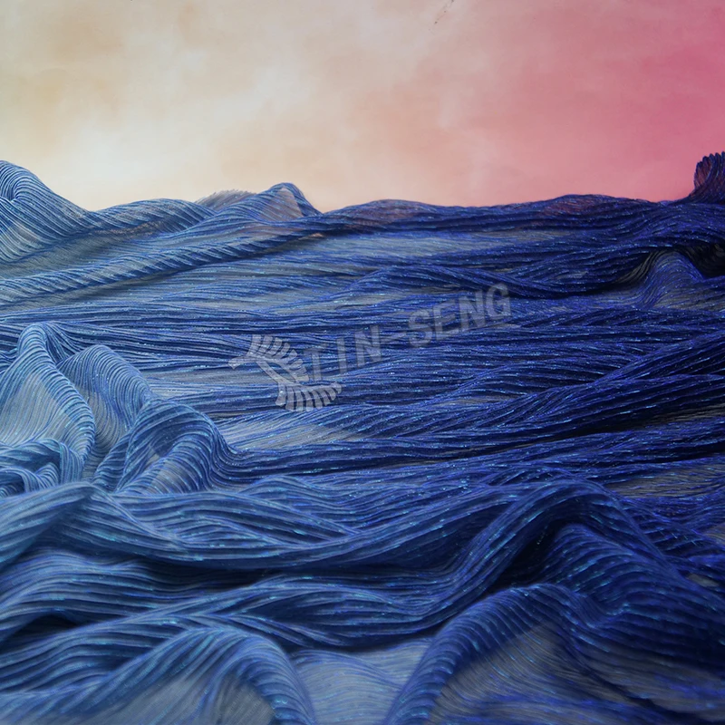 Ombre Navy Knitted Lurex Fabric for Sari