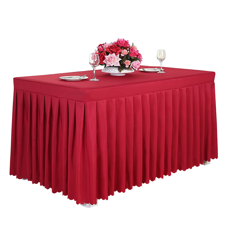 Wholesale cheap rectangle polyester wedding banquet tablecloth washable separated table skirt
