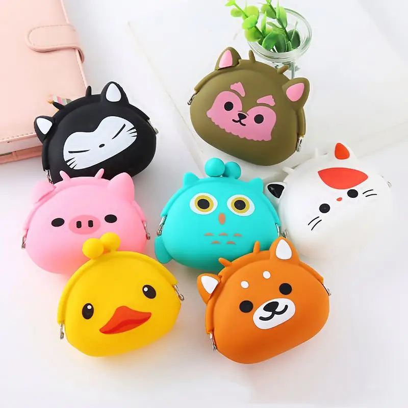 Wholesale prints cute cartoon animal shape monederos mini wallet kids child gift silicone coin purse pouch bag