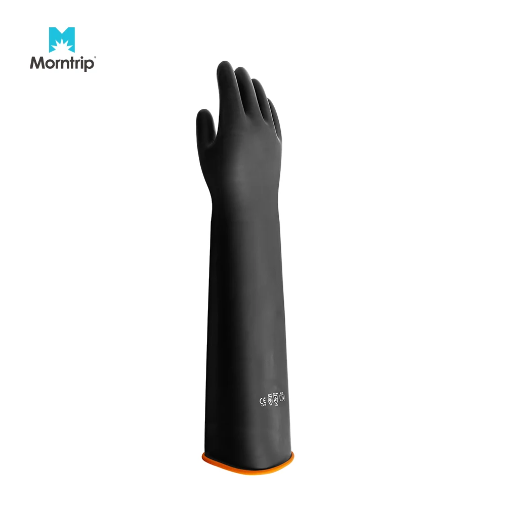 Top Quality Natural Latex Thick Heavy Duty Cotton Flock Lined Durable Rubber Gloves Latex For Industrial Use