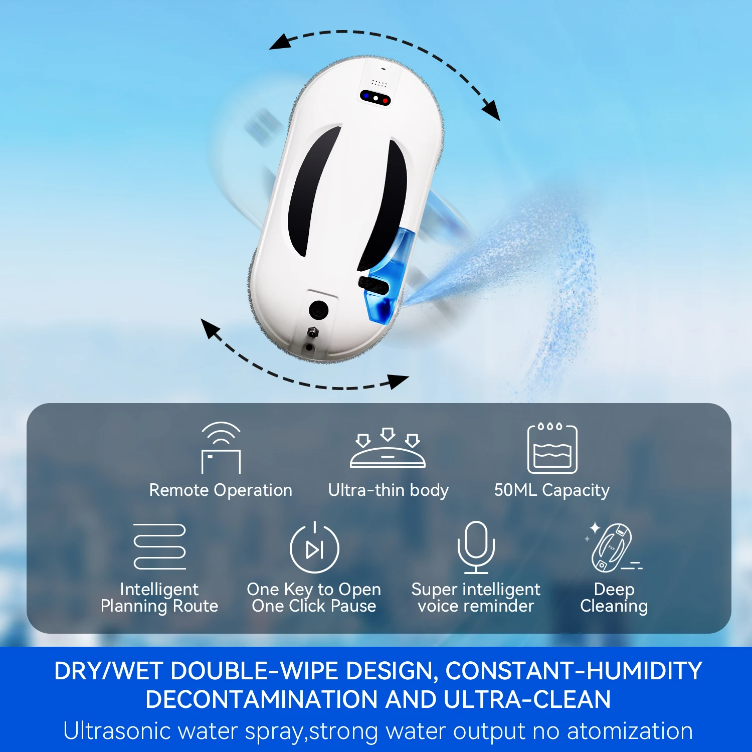 77mm Ultra Thin Window Cleaning Robot Water Spray Powerful Suction Cleaner for Glass Window Washer