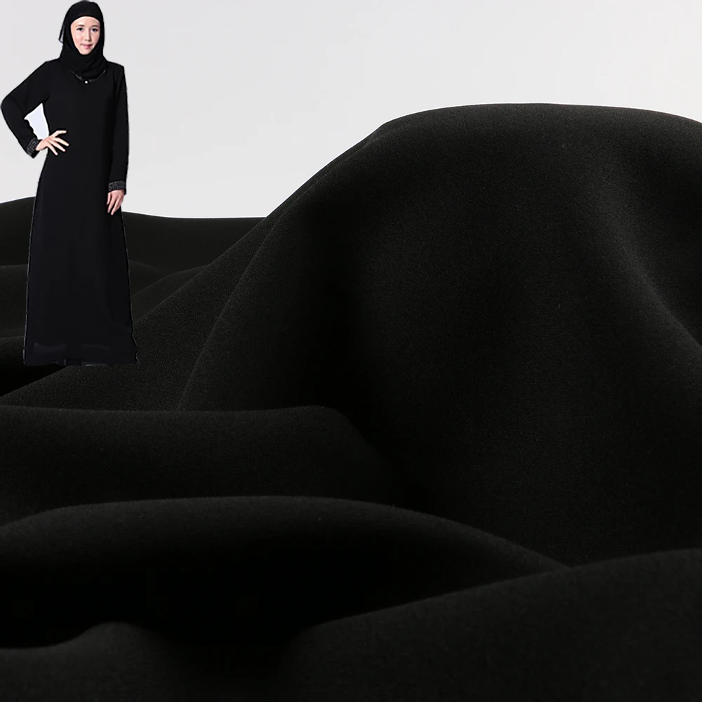 
Muslim Indonesia Arab 100% poly formal black 150D moss crepe fabric for hijab abaya 