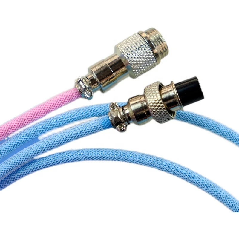 Custom Design 3M Coiled Aviator Connector Data Cable Type C USB Keyboard  For Mechanical Keyboard Spiral Paracord with Sleeve