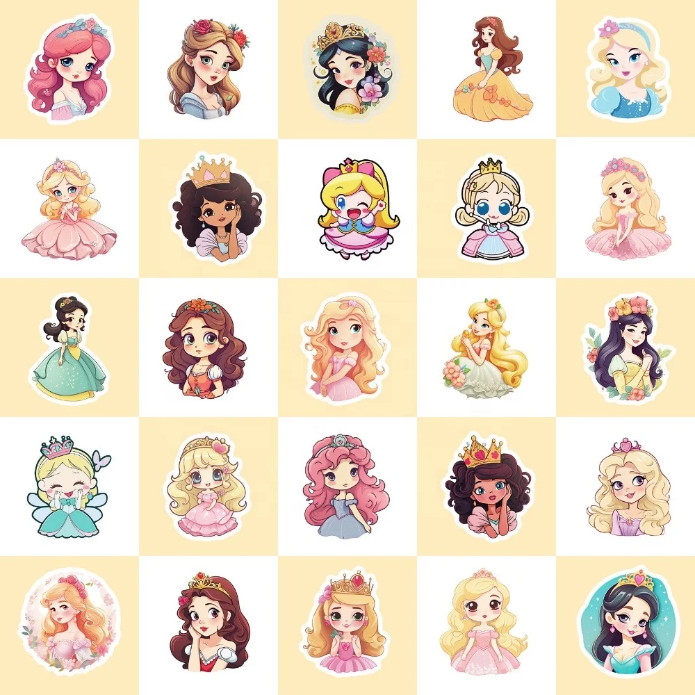 50pcs Cartoon Skirt Teen Princess Stickers Kindergarten Kids Toy Doodle Girl Beautiful Princess Stickers