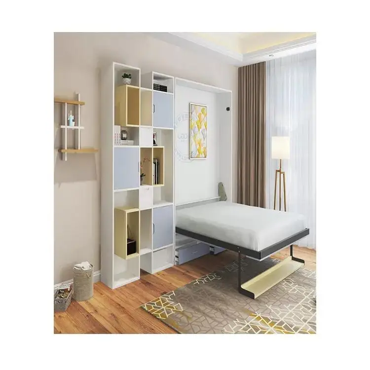 Hotel Hot Sale Latest Modern Design Popular Low Price Murphy Bed Hidden Folding Wall Bed Single Bed with Bookcase