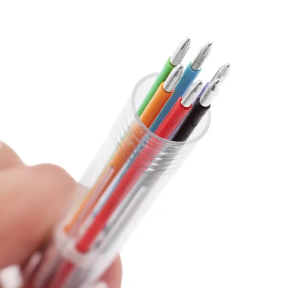 Hot New 6 in 1 Multicolor Retractable Plastic Pen With Custom Logo For Children