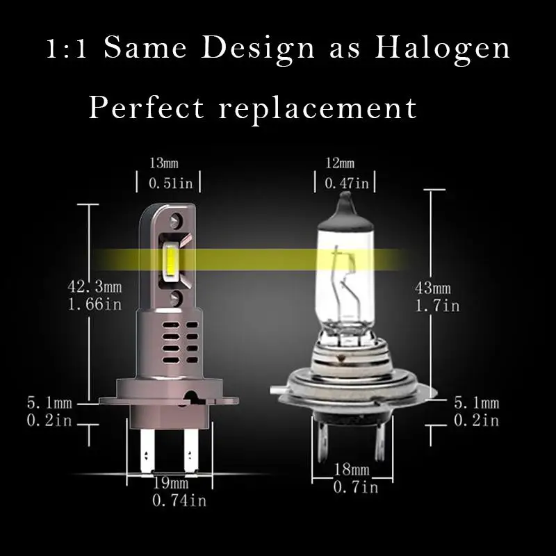 1:1 size Replace halogen bulb Plug and play  H7 LED car light bulb 60W 8000lm led Auto Lamp H1 H4 H7 LED Headlight Bulb For VW
