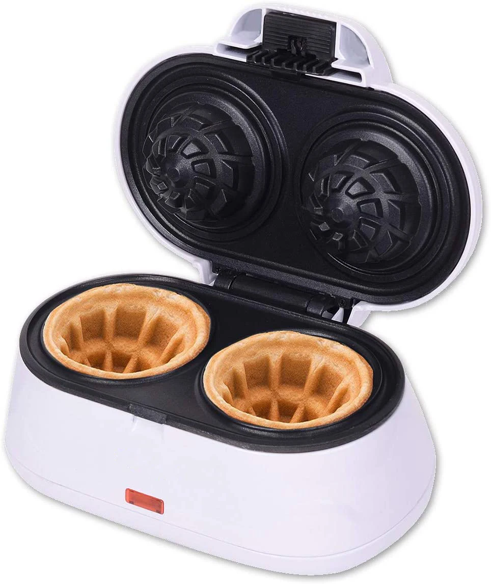 Double Waffle Bowl Maker - White Make bowl shapes Belgian waffles in minutes  Best for serving ice cream and  fruit