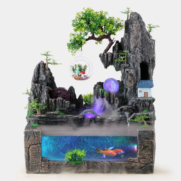 Fish tank landscaping atomizer rockery water fountain bonsai crafts Office home decoration resin decoration