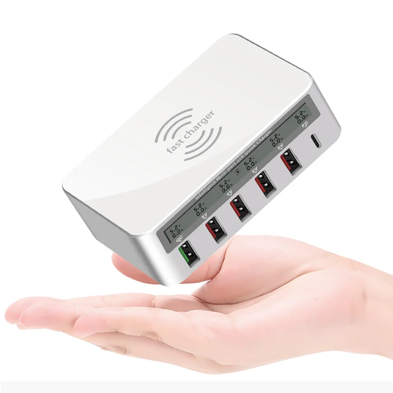 Беспроводное зарядное устройство Super Qi с 6 USB-портами, 100 Вт, станция для быстрой зарядки с несколькими USB-портами и PD QC 3,0 для iPhone, iPad, Samsung, Galaxy