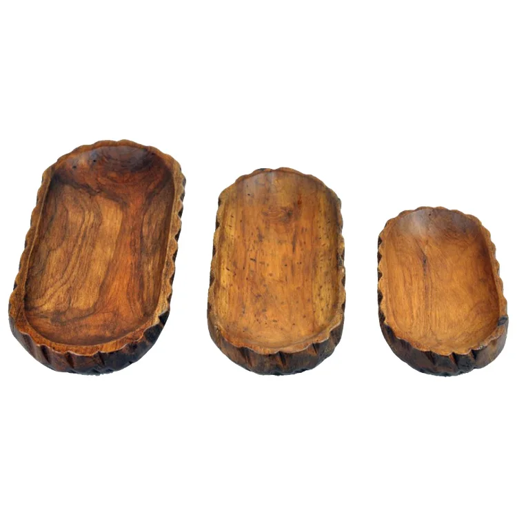 Wooden Dough Bowl Antique Reddish Brown Vintage High-Quality Oblong Hand Carved Bowl For Home Decor, Rustic Farmhouse Dough Bow