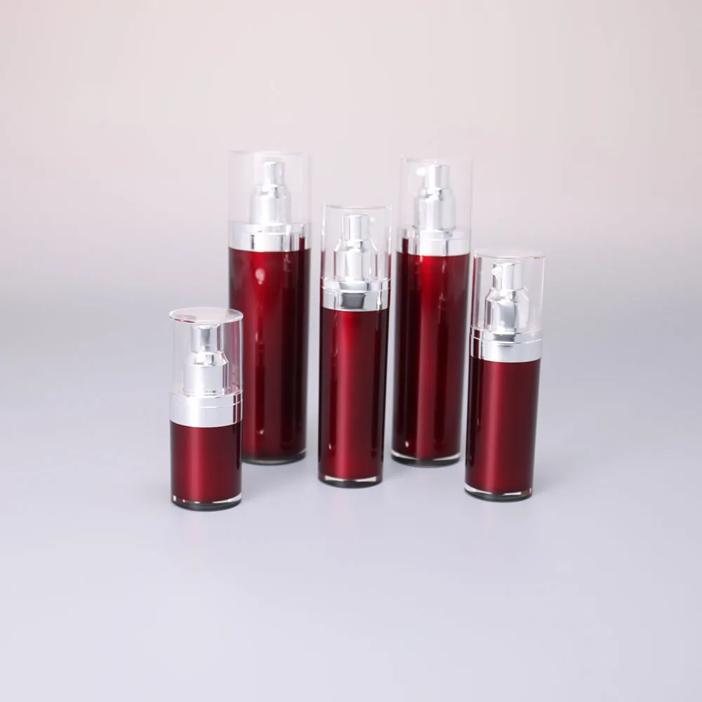 
Red Color Acrylic Cosmetic Bottle Set Plastic Jar Lotion Bottles Cream Jar Skin Care Packaging Screen Printing Beauty Packaging 