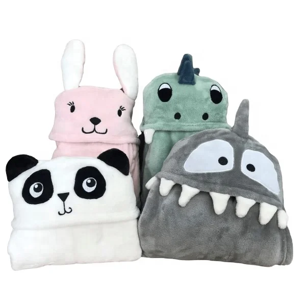 Soft flannel fleece baby hood blanket throw with animal head kigurumi